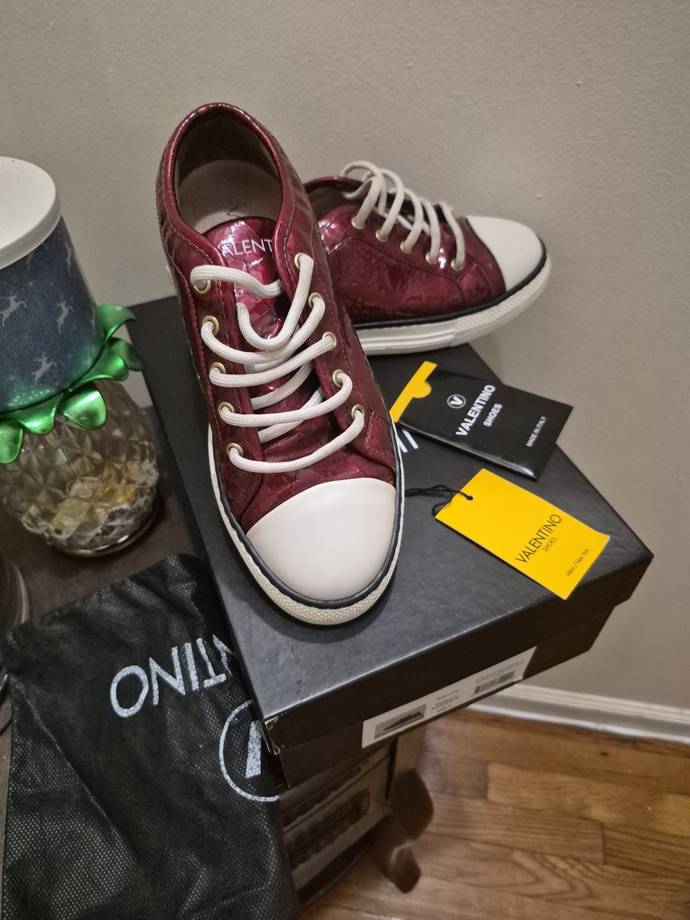 Valentino Burgundy Patent Leather Low-Top Sneakers